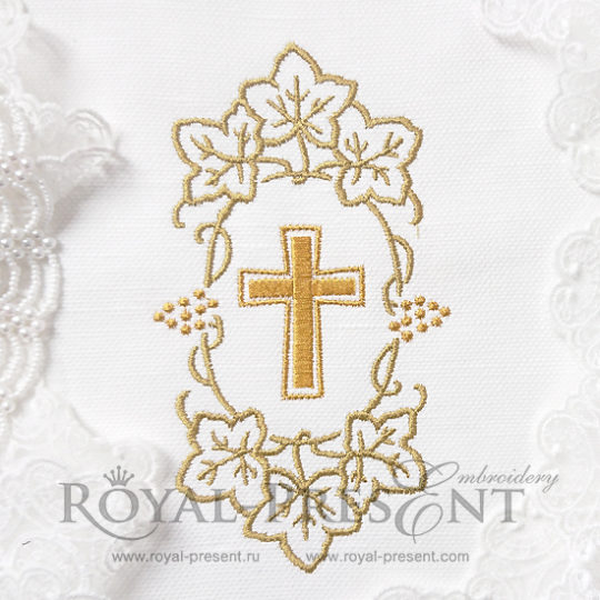 Дизайн машинной вышивки Крест и виноград для крыжмы