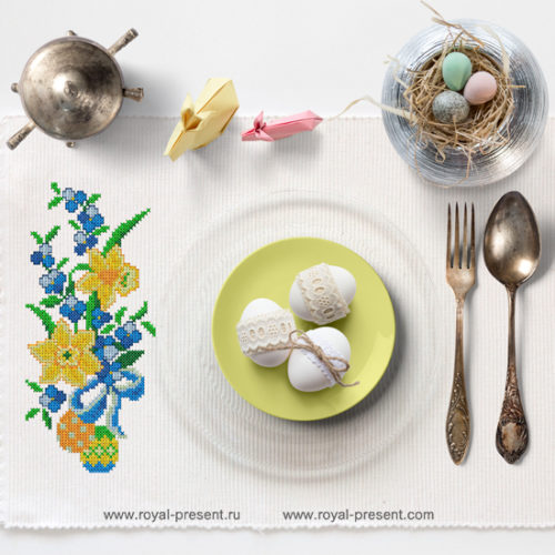 Дизайн машинной вышивки крестом Нарциссы и пасхальные яйца