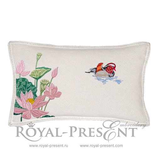 Дизайны машинной вышивки Лотосы и уточка Мандаринка