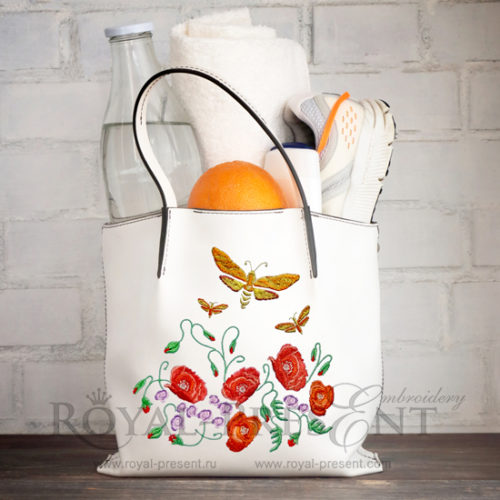 Дизайн машинной вышивки Маки и мотыльки