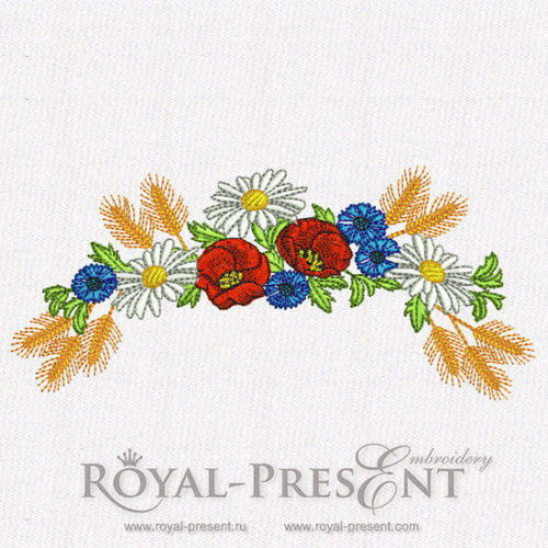 Дизайн машинной вышивки Маки и васильки в летнем букете
