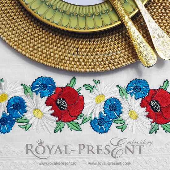 Дизайн машинной вышивки Маки в летнем букете
