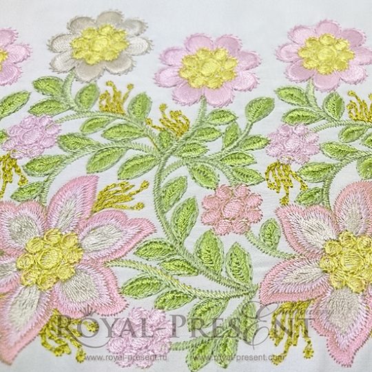 Дизайн машинной вышивки Бордюр с розовыми цветами