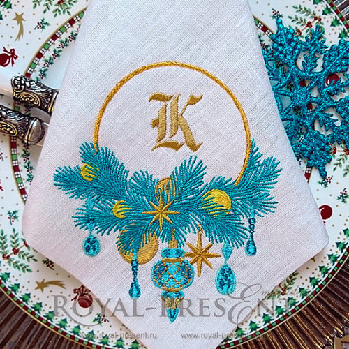 Дизайн машинной вышивки Новогодние игрушки для монограммы