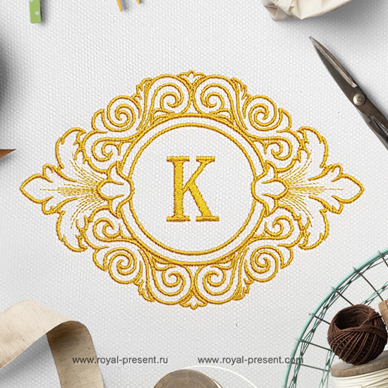 Дизайн машинной вышивки Обрамление для монограммы в стиле барокко