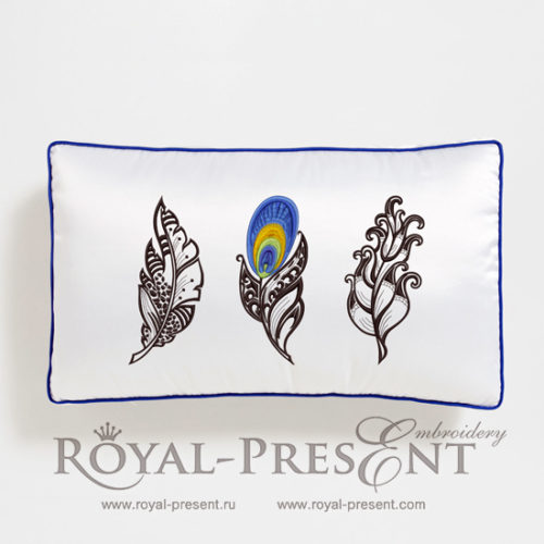 Набор дизайнов машинной вышивки Перья павлина - 3 размера