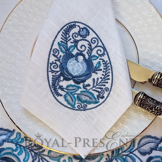 Дизайн машинной вышивки Пасхальное яйцо Синяя Гжель