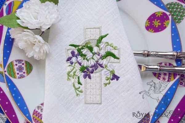 Дизайн машинной вышивки Пасхальный крест с ландышами