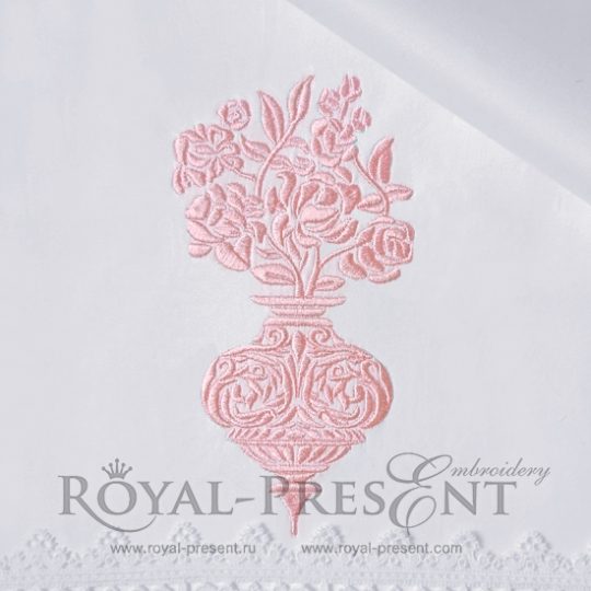 Дизайн машинной вышивки Дамасский орнамент Ваза с цветами