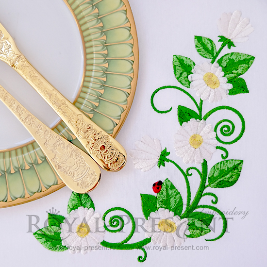 Дизайн машинной вышивки Ромашки и божья коровка