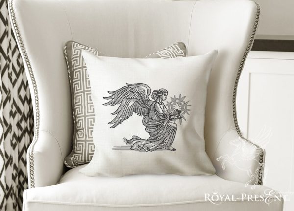 Дизайн машинной вышивки Рождественский Крылатый Ангел со звездой - 2 размера