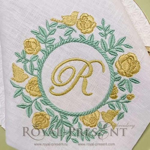 Дизайн машинной вышивки Розовый куст для монограммы