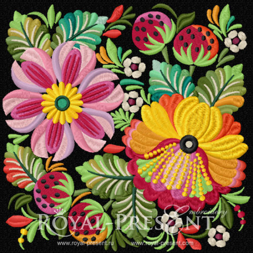 Дизайн машинной вышивки Петриковская роспись