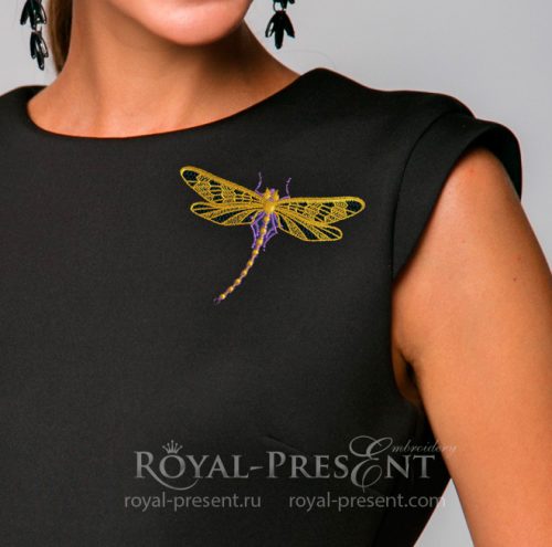 Дизайн машинной вышивки Стрекоза с золотыми крылышками