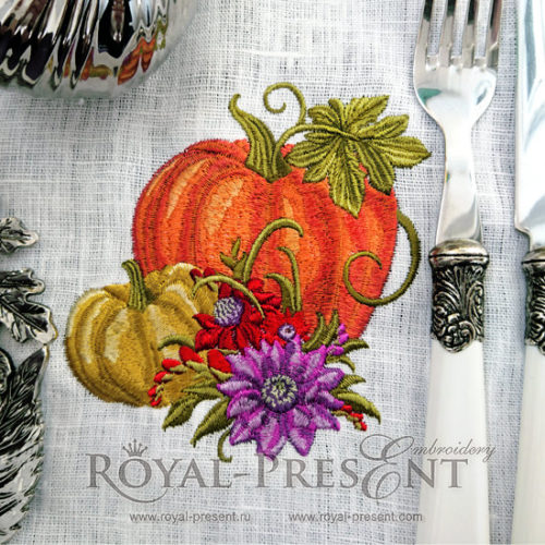Дизайн машинной вышивки Тыква с цветами