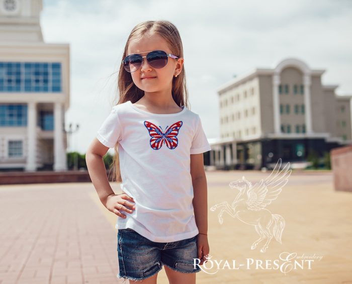 Дизайн машинной вышивки Бабочка флаг США