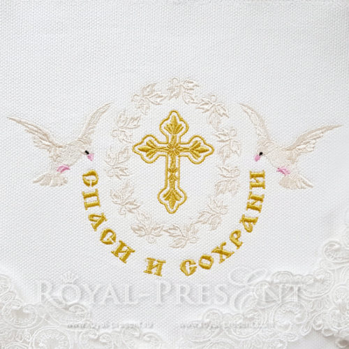 Дизайн машинной вышивки Крест с надписью Спаси и Сохрани