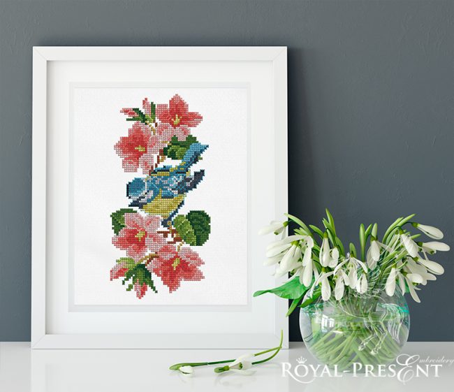 Дизайн для машинной вышивки крестом Синичка