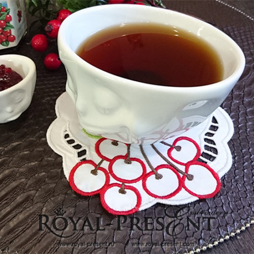 Дизайн машинной вышивки Вишенки ришелье салфетка