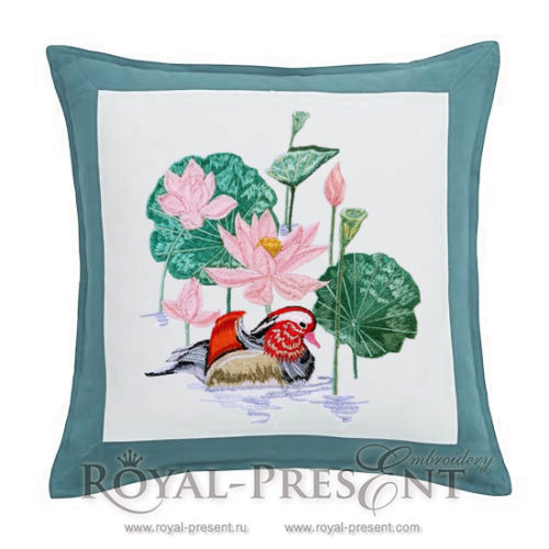 Дизайн машинной вышивки Пруд с лотосами и мандаринкой