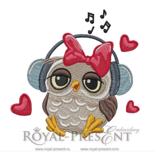 Дизайн машинной вышивки Влюбленная Сова