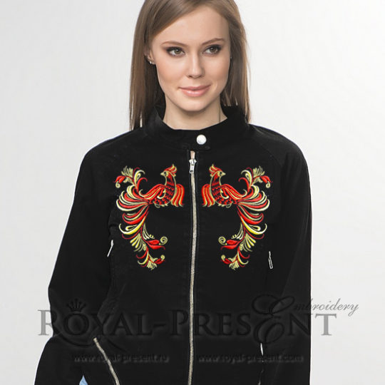 Дизайн для машинной вышивки Жар птица в стиле хохлома