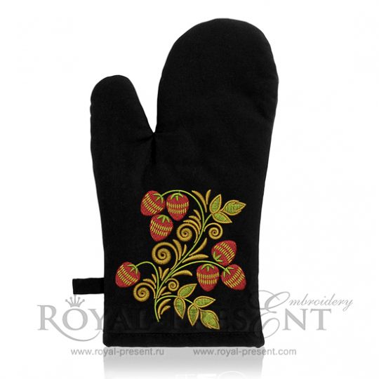 Дизайн машинной вышивки Хохлома Клубника