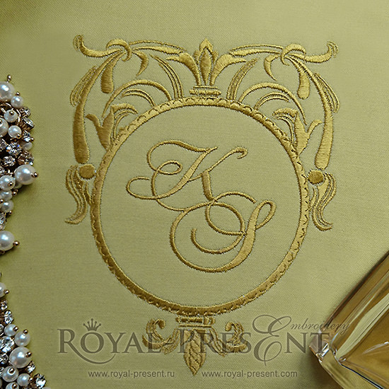 Дизайн машинной вышивки Золотое обрамление для монограммы