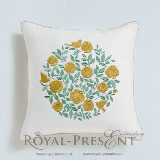 Дизайн машинной вышивки Розовый куст с птицами