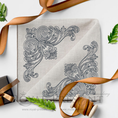 Дизайн вышивки Винтажный угловой элемент в стиле старинной гравюры