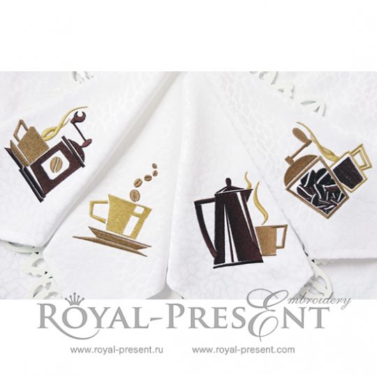 Набор дизайнов для машинной вышивки Кофейный сет