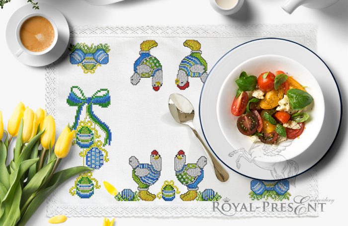 Дизайны машинной вышивки крестом для украшения стола к Пасхе