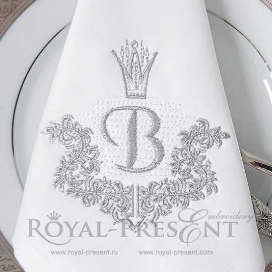 Дизайн машинной вышивки Барокко обрамление для монограммы с короной