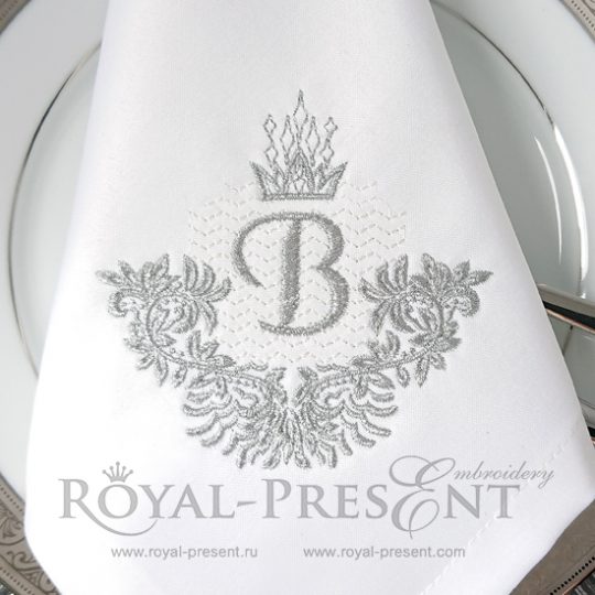 Дизайн машинной вышивки Барокко обрамление с короной