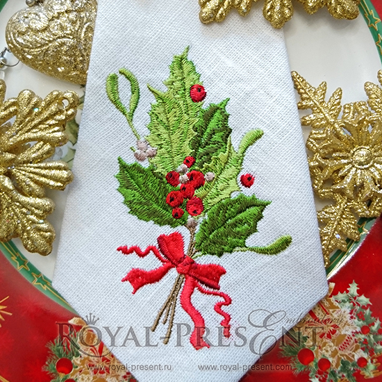 Дизайн машинной вышивки Новогодний букетик с ягодами