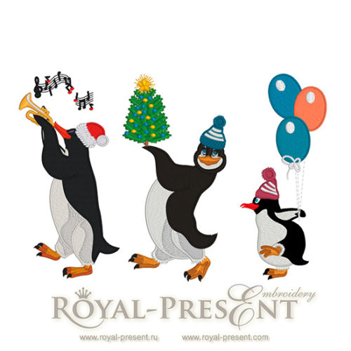 Дизайны машинной вышивки Новогодние Пингвины