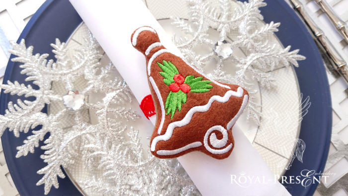 Бесплатный Дизайн машинной вышивки Новогодний пряник Колокольчик