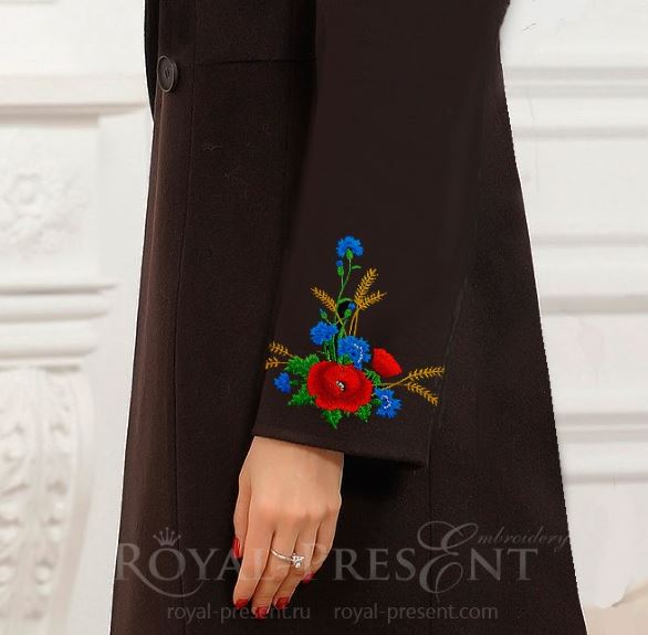 Эстонский Дизайн машинной вышивки Букет маки и васильки