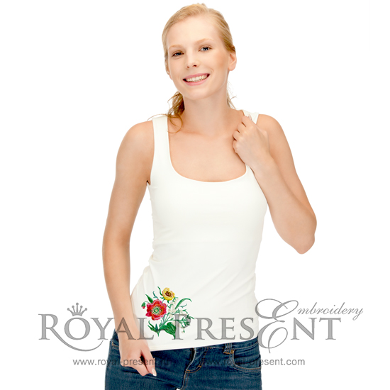 Готовый дизайн машинной вышивки Букетик с маком