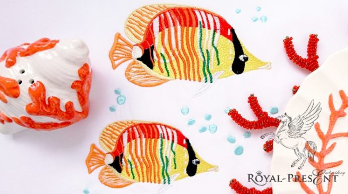 Дизайн машинной вышивки Красивые морские рыбки