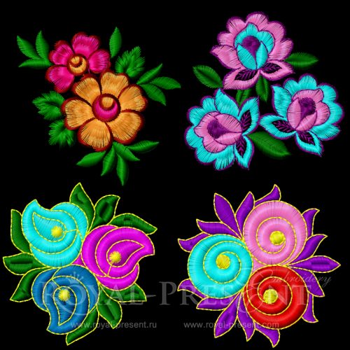 Коллекция дизайнов для машинной вышивки Четыре садовых букета