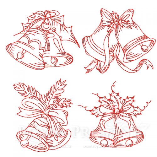 Коллекция дизайнов машинной вышивки Четыре рождественских колокольчика