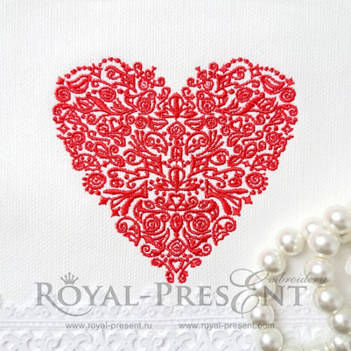 Дизайн машинной вышивки Красное кружевное Сердце