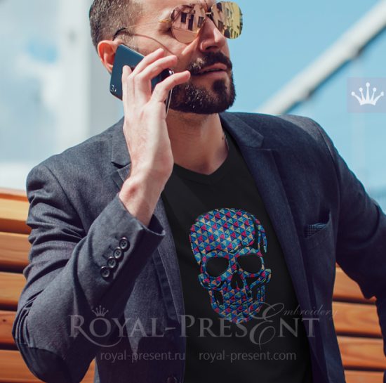 Дизайн для машинной вышивки Цветной Череп