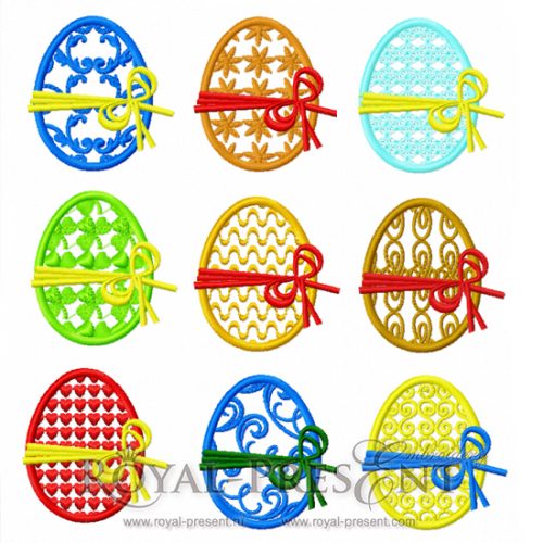 Набор из 9 дизайнов ажурной машинной вышивки Кружевные пасхальные яйца