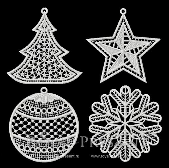 Набор Новогодних кружевных дизайнов новогодней машинной вышивки