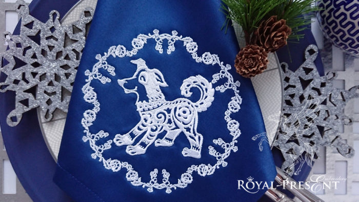 Новогодний Дизайн машинной вышивки Китайская собака