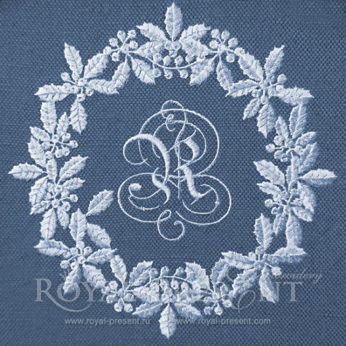 Дизайн машинной вышивки Белый новогодний венок для монограммы