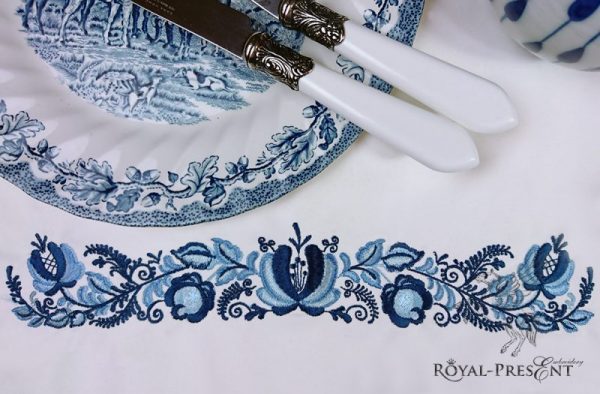 Дизайн машинной вышивки Бордюр Гжель