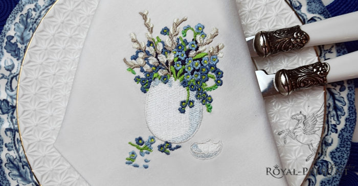 Дизайн машинной вышивки Пасхальное яйцо с незабудками - 2 размера